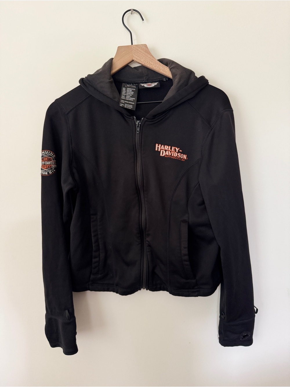 Genuine Women’s Large Harley-Davidson Black Zip Hoodie with Orange Logo